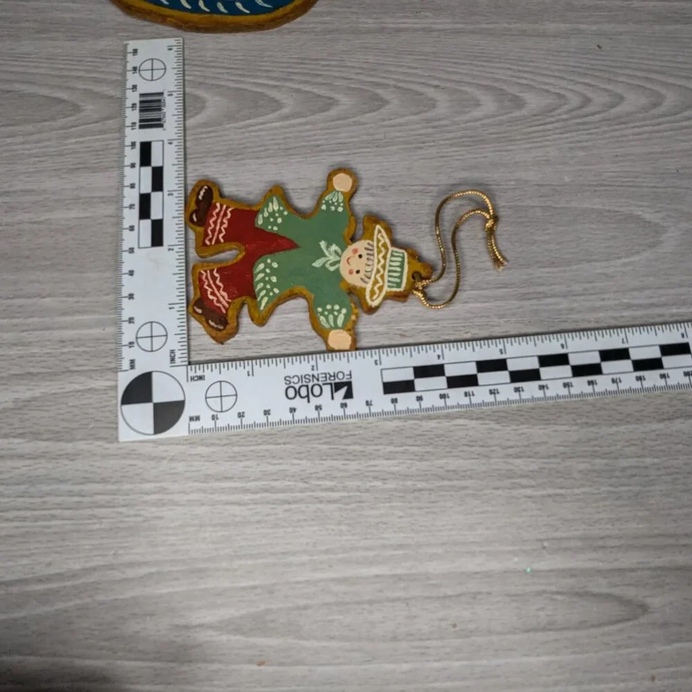 Vintage 1970s Hand Painted Flat Hard Board Christmas Ornaments Set of 8